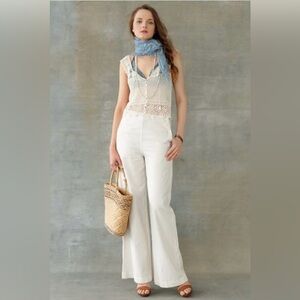 Ralph Lauren 18W Trousers White Wide Leg 100% Linen Sailor Pant